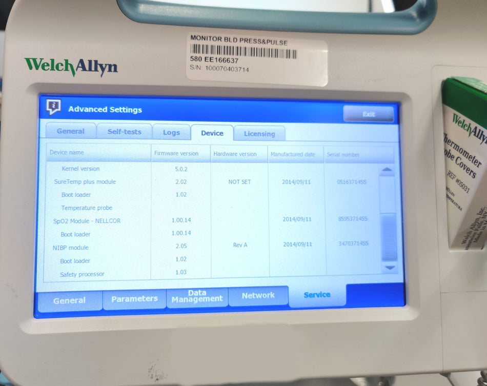 Welch Allyn Connex 6000 Vital Signs Monitor 65NXTX, NIBP, SPO2, Cuff & New Stand