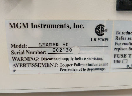 MGM Instruments Inc Gen-Probe Leader 50 Luminometer 110 VAC 0.375 A. Powered on