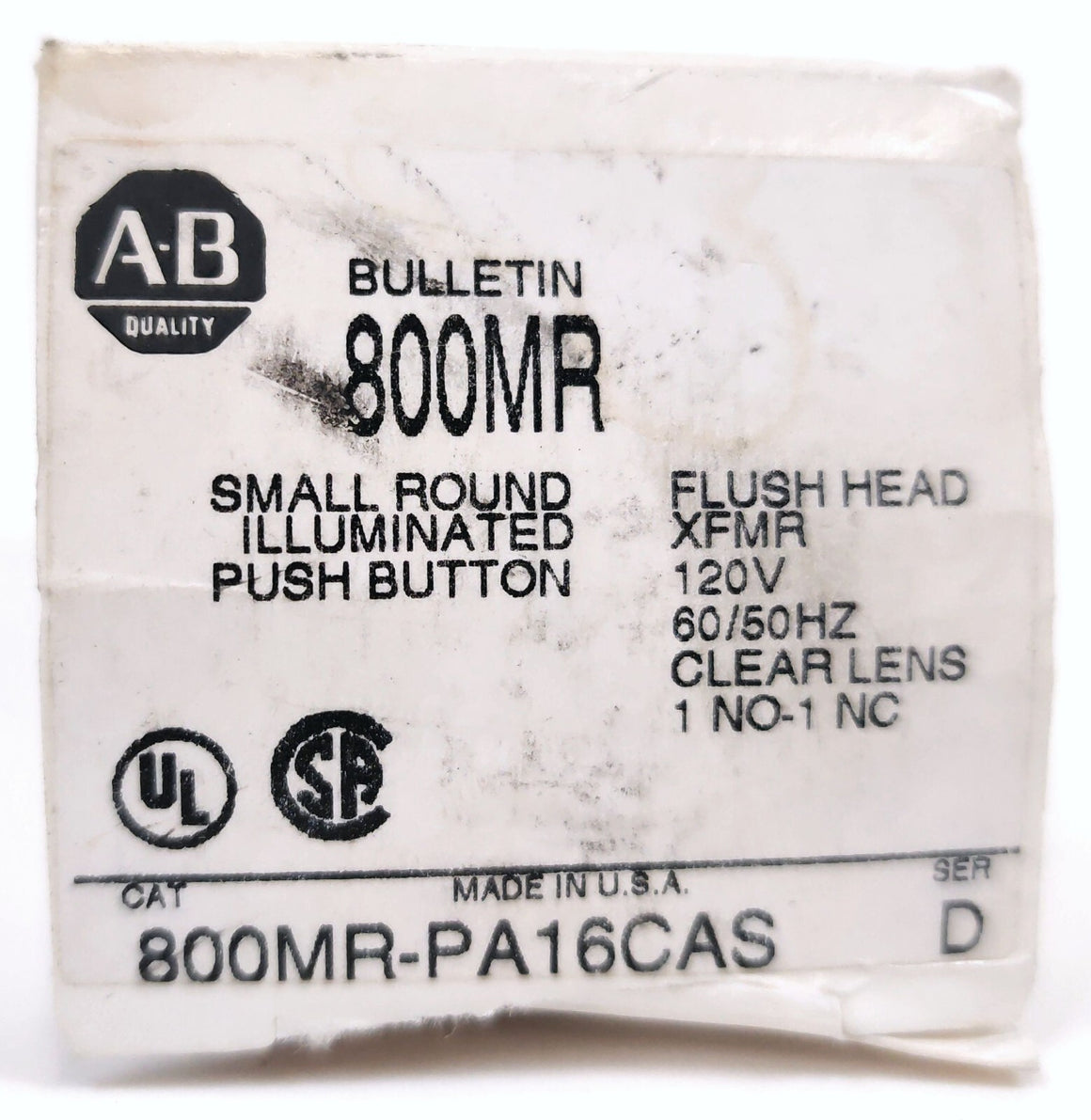 Allen-Bradley 800MR-PA16 CAS Ser D Illuminated Push Button 22MM 120VAC 1NO-1NC
