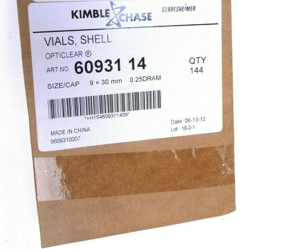 Kimble Chase 60931-14 Borosilicate Glass Shell Vial 0.9 mL Cap, 9 mm 144 Pcs Box