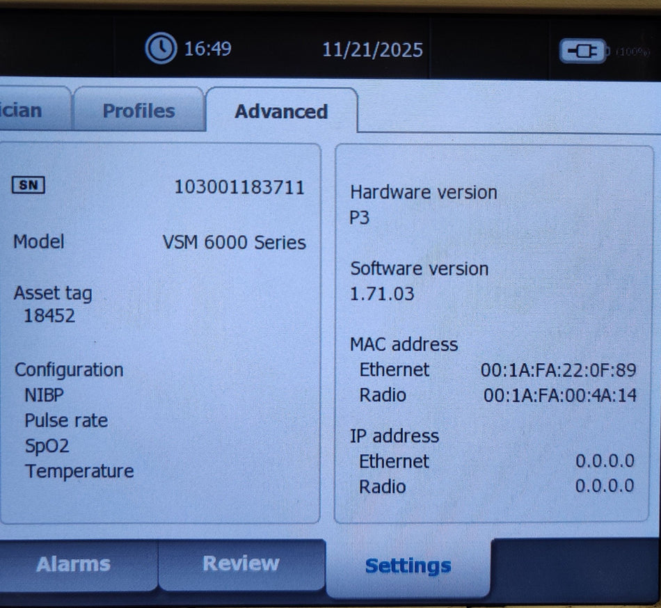 Welch Allyn Connex 6000 Vital Signs Monitor 65NTPX w Temp probe and Mobile Stand