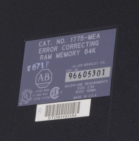 Allen-Bradley 1775-MEA B 64K Error Correcting Ram Memory Module PLC-3 Working - 