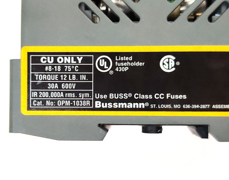 Bussmann Optima OPM-1038R Fuse Holder 600V 30A 3 Poles Class CC w FNQ-R-10 10pcs