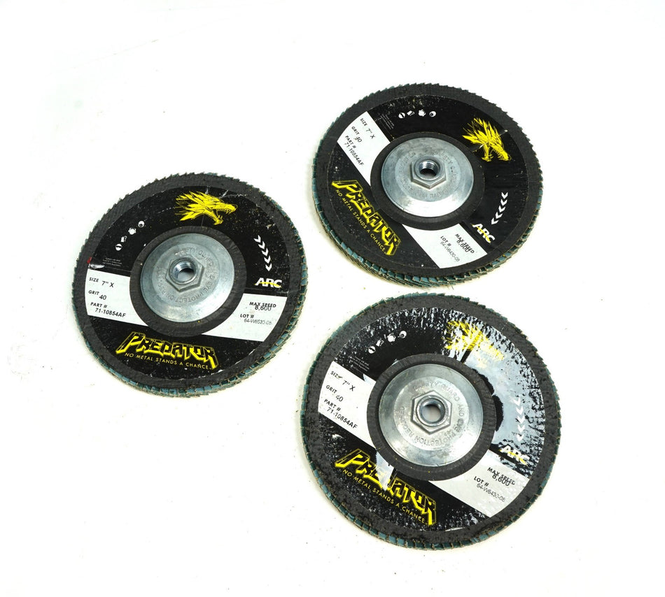 Predator Lot of 3 Arc 71-10854AF Predator Abrasive Flap Disc 7" Diam, 40 Grit 8600 RPM