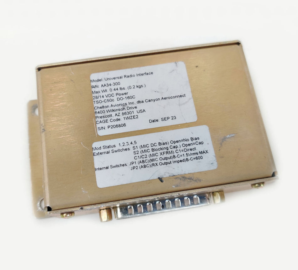Canyon Aeroconnect Universal Radio Interface AA34-300 28VDC & Mods 1, 2 ,3 ,4, 5