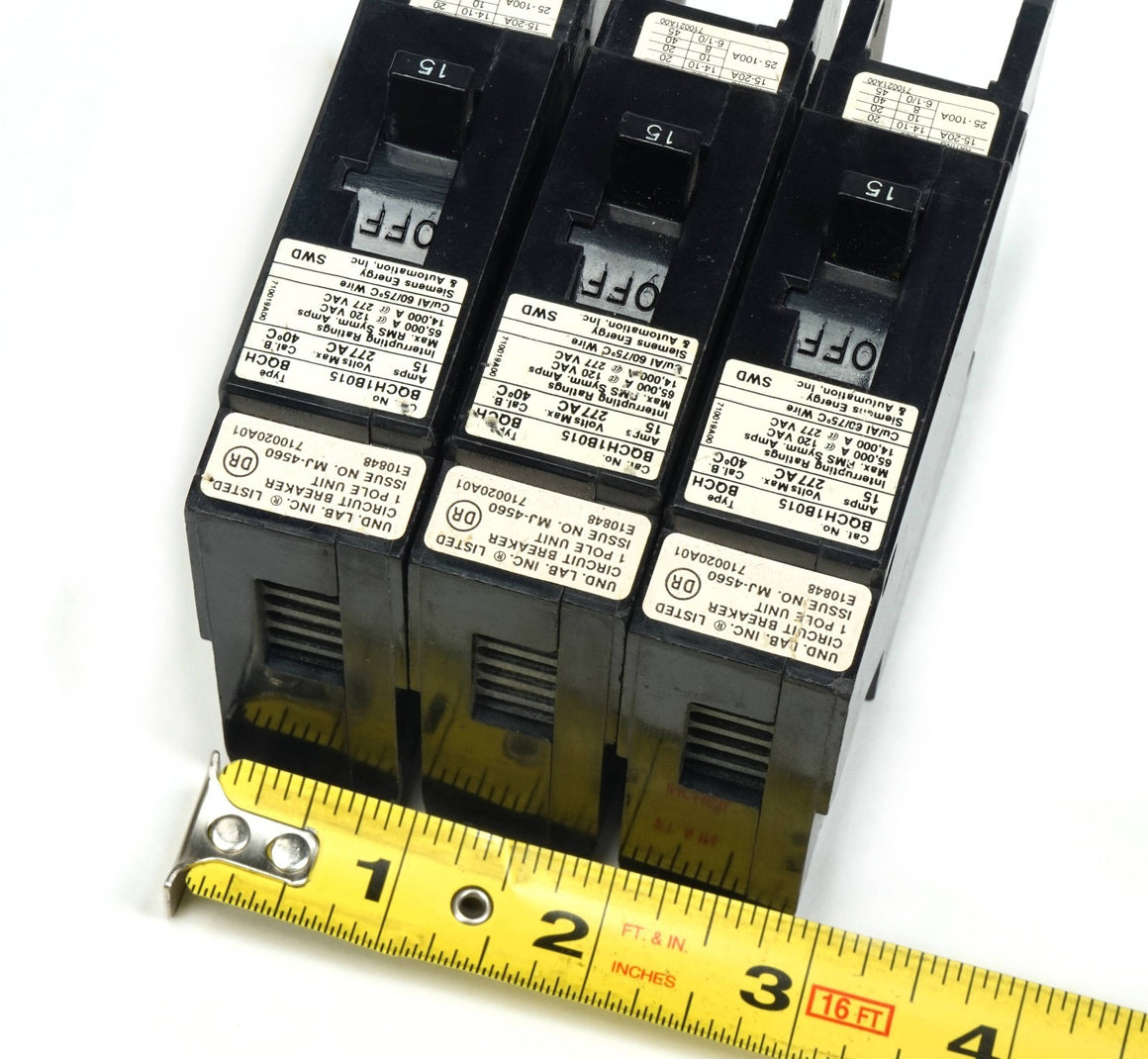 Lot of 3 Siemens BQCH1B015 Bolt-On Circuit Breaker 1 Pole 15 Amp 277VAC
