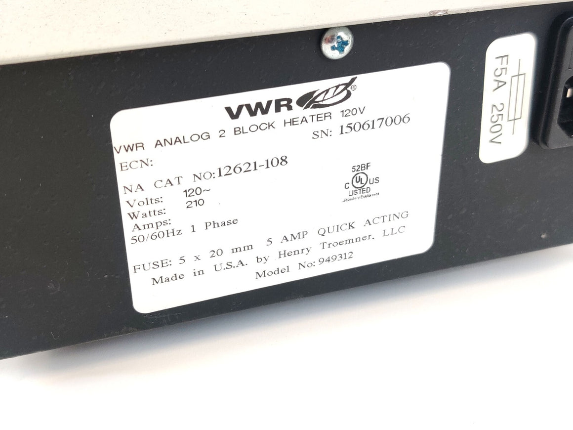 VWR Analog 2 Block Heater 120V 12621-108 5A-250V w Two Block - 
