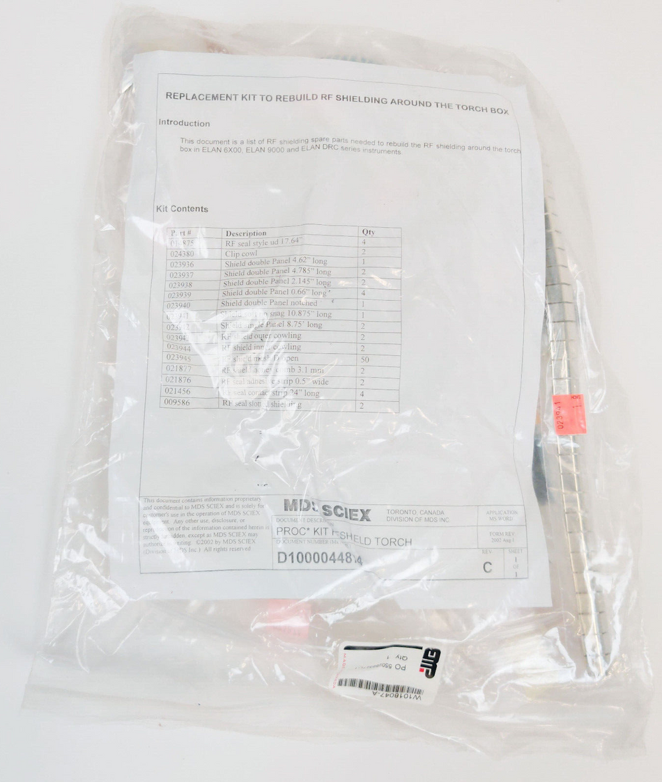 PerkinElmer W1018047 RF Torch Shield Spares Kit for ELAN 6x00/9000/DRCs