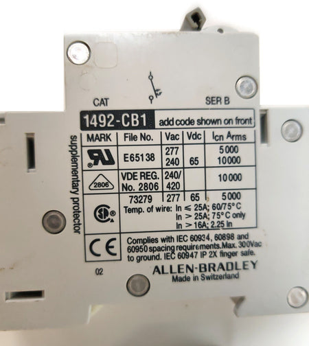 Allen Bradley 1492-CB1 G020 G030 G100 G150 ser B Circuit Breaker 1 Pole