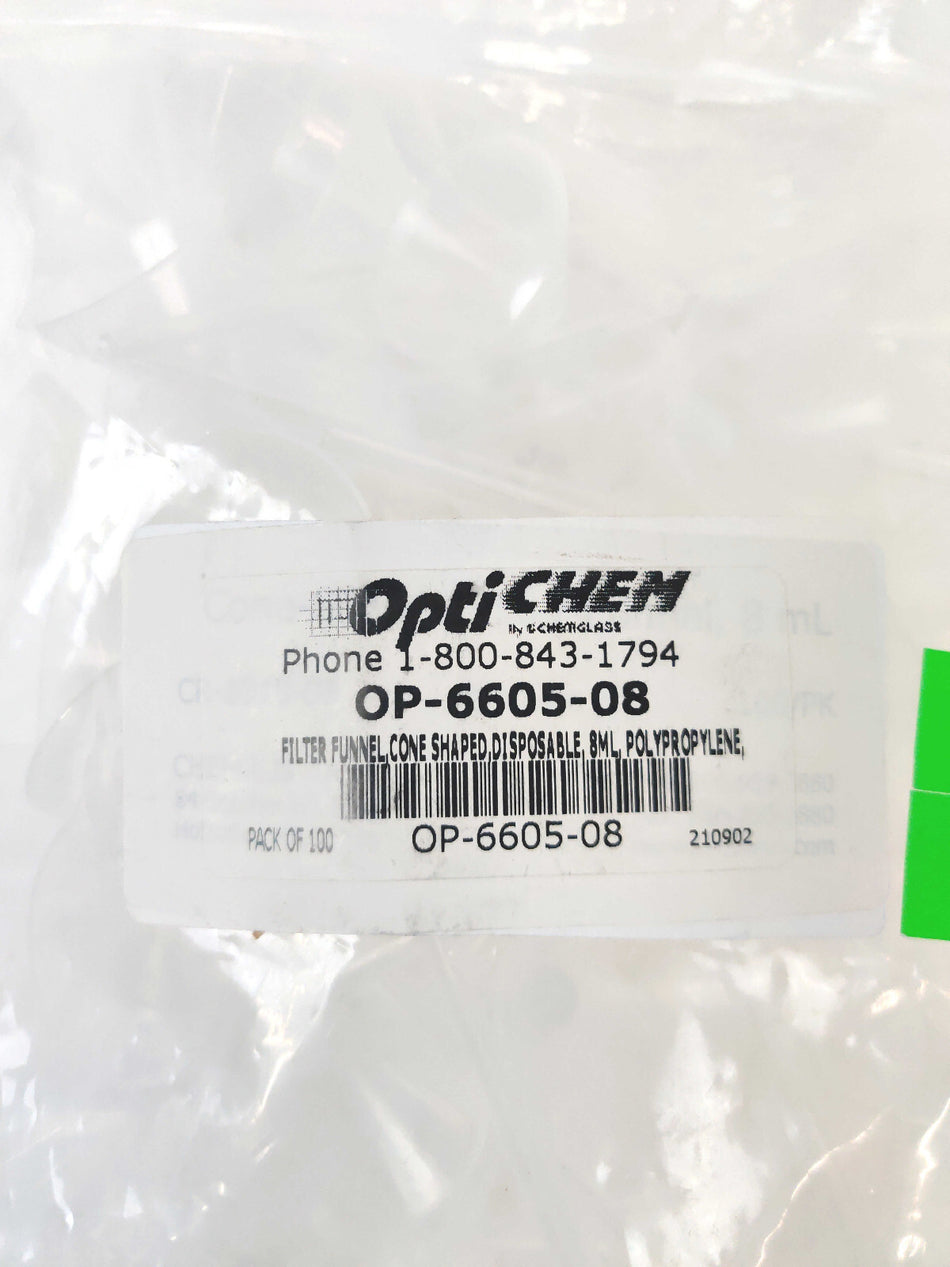 Chemglass Chemglass Optichem OP-6605-08 8mL Filter Funnel Polypropylene Cone Shaped 100/Pk