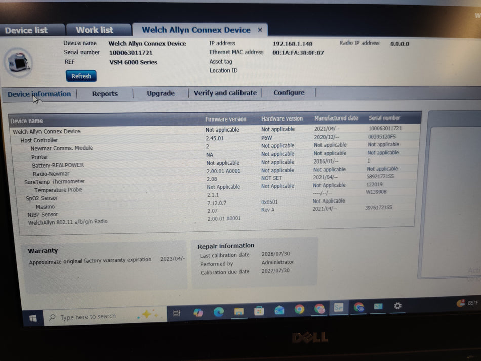 Welch Allyn Welch Allyn Connex 6000 ECG/EKG Vital Signs Monitor WIFI, SpO2, Calibrated