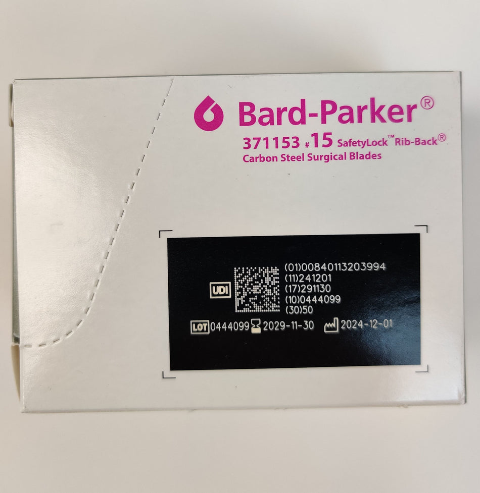 Bard-Parker SafetyLock Rib-Back Carbon Steel Surgical Blades 371153 #15 4 Box 200 Total