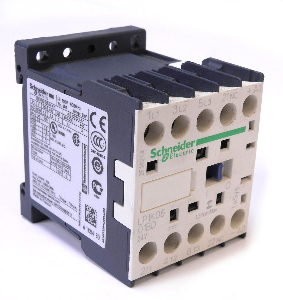 Schneider Electric LP1K0601BD Tesys K Contactor 24Vdc Coil DIN Rail 690VAC 6A