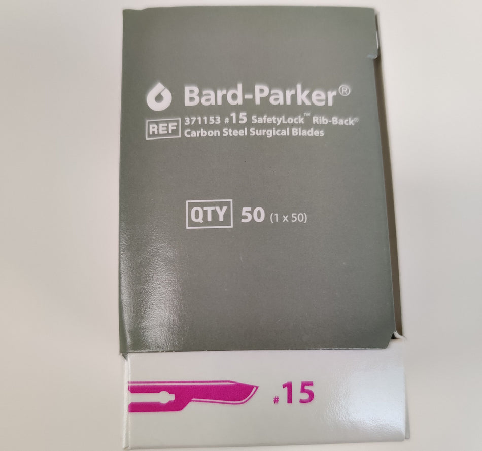 Bard-Parker SafetyLock Rib-Back Carbon Steel Surgical Blades 371153 #15 4 Box 200 Total