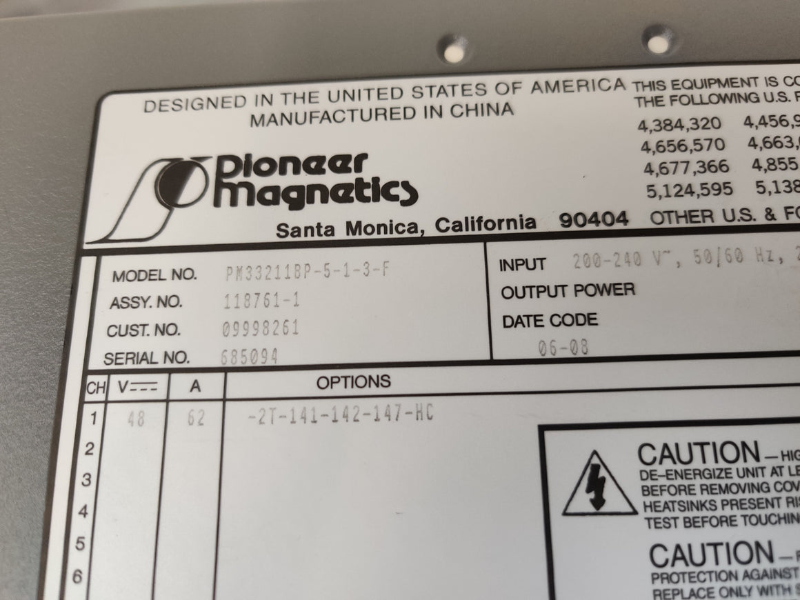 Pioneer Magnetics 3000W Power Supply 48V 62 PM33211BP-5-1-3-F PerkinElmer Optima