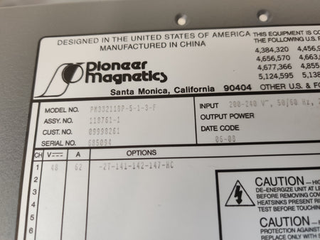 Pioneer Magnetics 3000W Power Supply 48V 62 PM33211BP-5-1-3-F PerkinElmer Optima