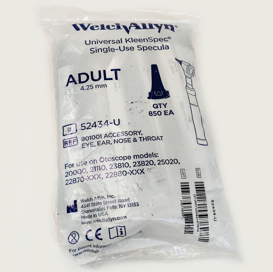 Welch Allyn 901001 KleenSpec Otoscope Ear Specula 52434-U 4.5mm Box of 850