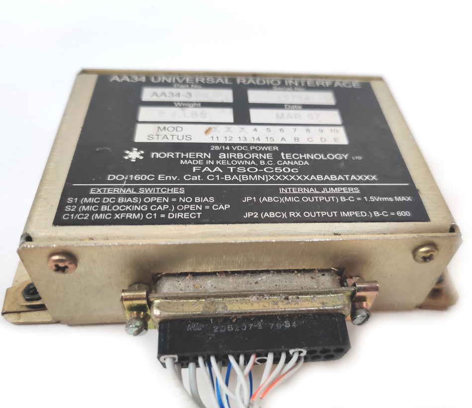 Northern Airborne Tech Universal Radio Interface AA34-300 28VDC & Mods 1, 2 ,3