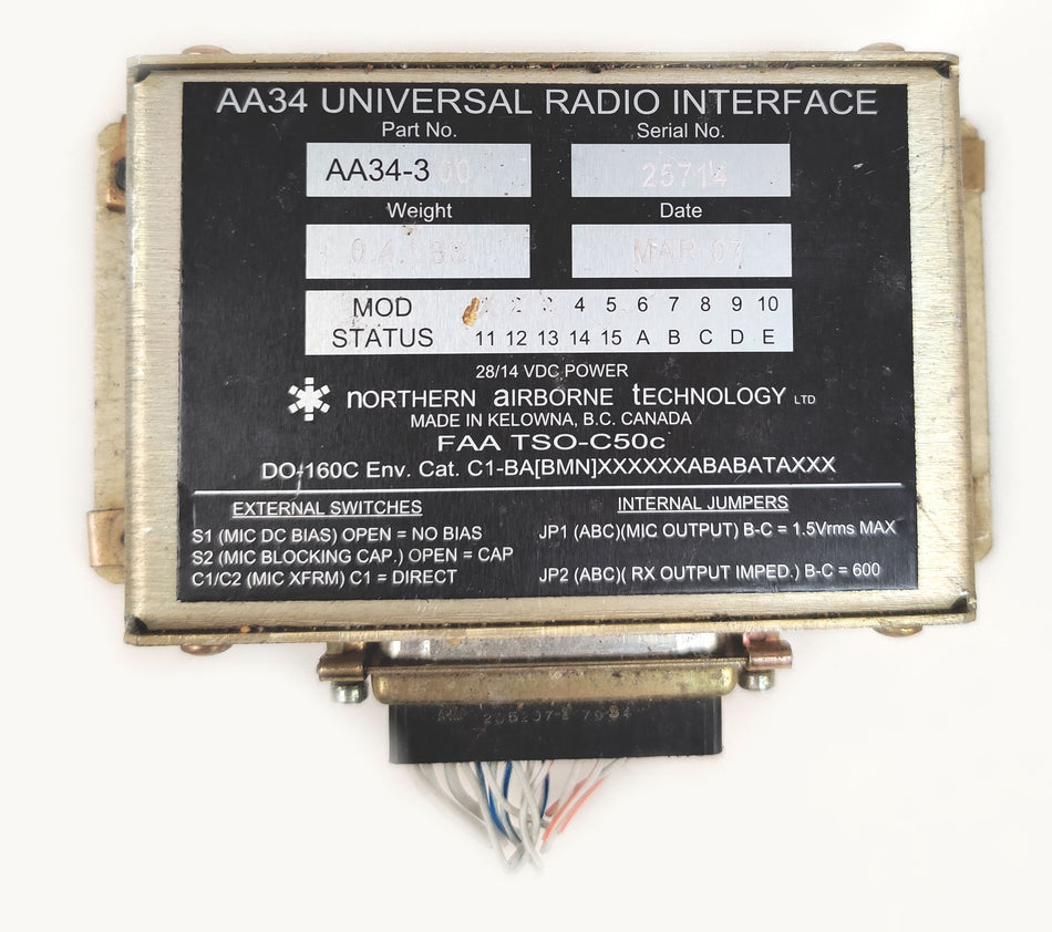 Northern Airborne Tech Universal Radio Interface AA34-300 28VDC & Mods 1, 2 ,3