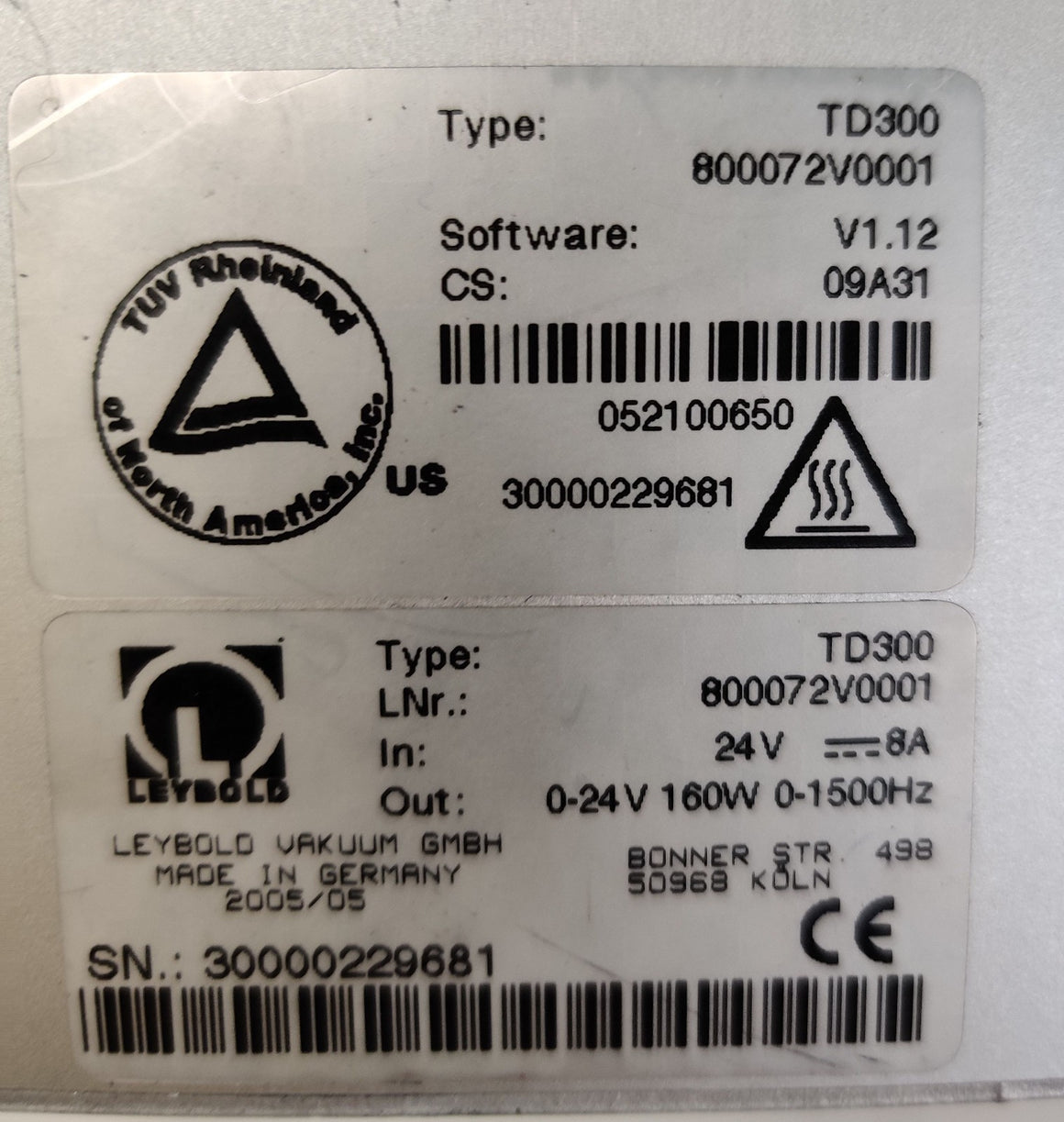 Leybold Turbovac TW 220/150 S Vacuum Pump 800160V0002 w Controller TD300 Tested - 