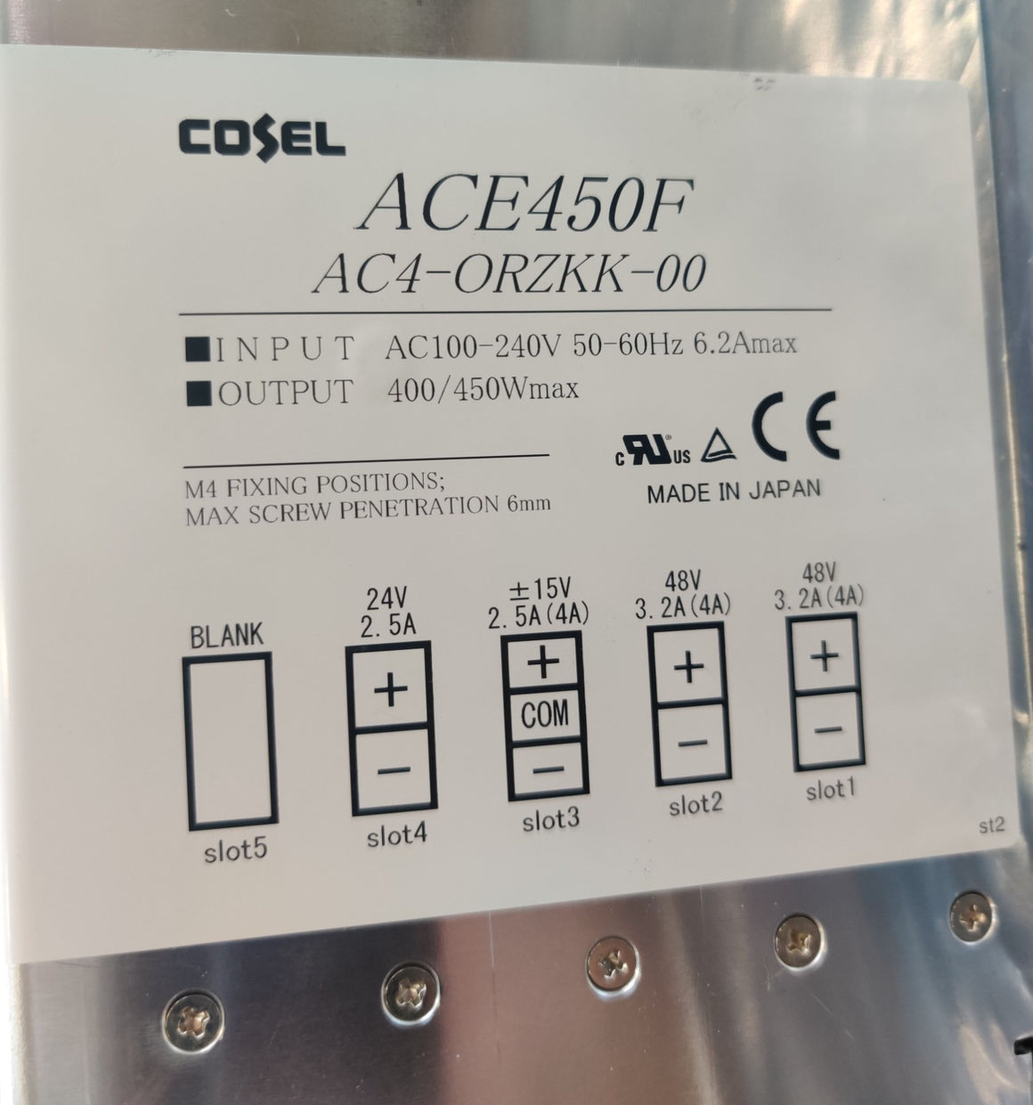 Cosel ACE450F AC4-OR2KK-00 450W Switching Power Supply 24V 15V 48V 48V Output