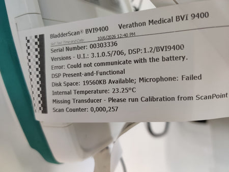 Verathon BVI 9400 Bladder Scanner PN 0570-0190 with Power Supply. Tested - 