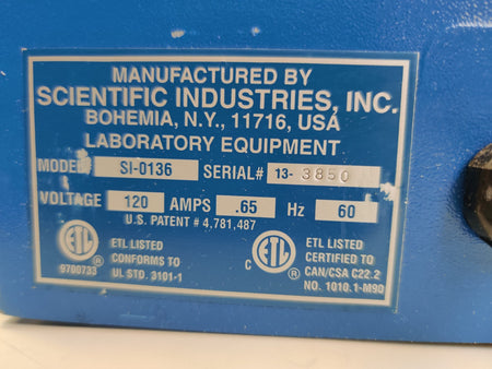 Scientific Industries SI-0136 Vortex Genie Touch Mixer 3200 RPM Tested - 