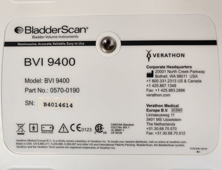 Verathon BVI 9400 Bladder Scanner w 0570-0351 Probe, Charger, Battery, Stand - 