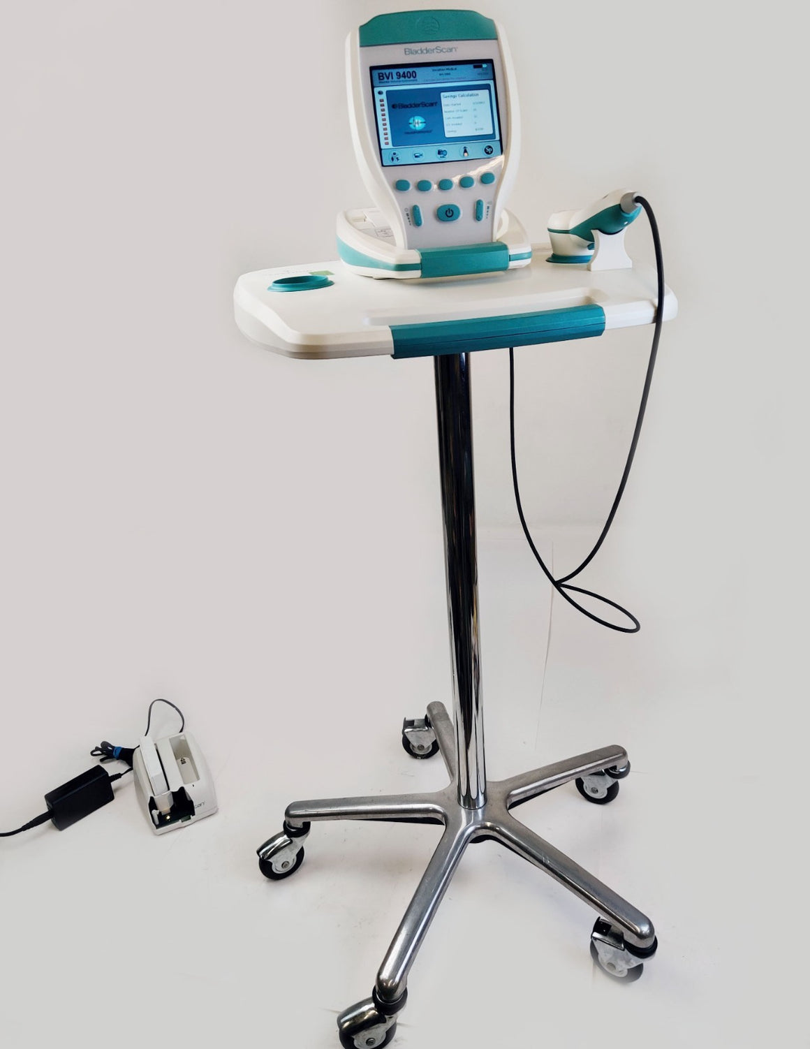 Verathon BVI 9400 Bladder Scanner w 0570-0351 Probe Charger Two Batteries Stand - 