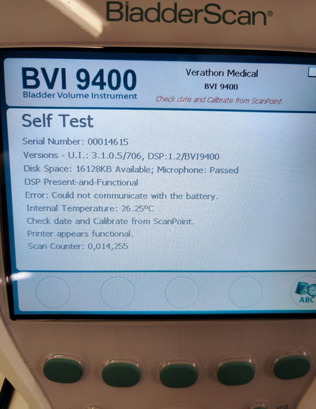 Verathon BVI 9400 Bladder Scanner w 0570-0351 Probe Charger Two Batteries Stand - 