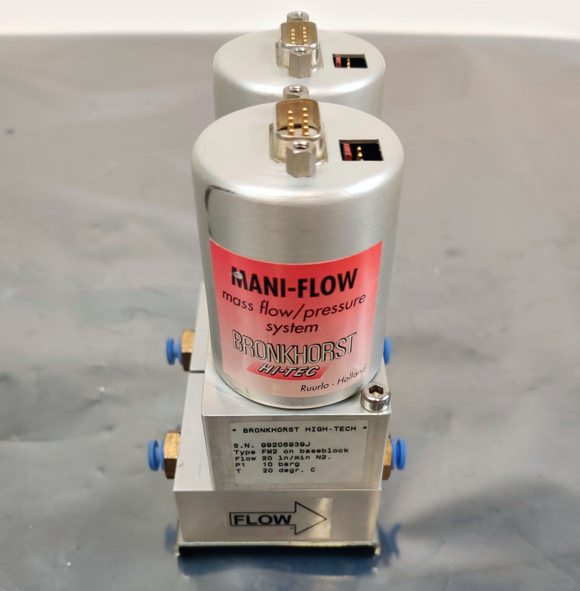 Bronkhorst Mani-Flow Mass Flow Pressure System FM2 on Baseblock 20 ln/min N2