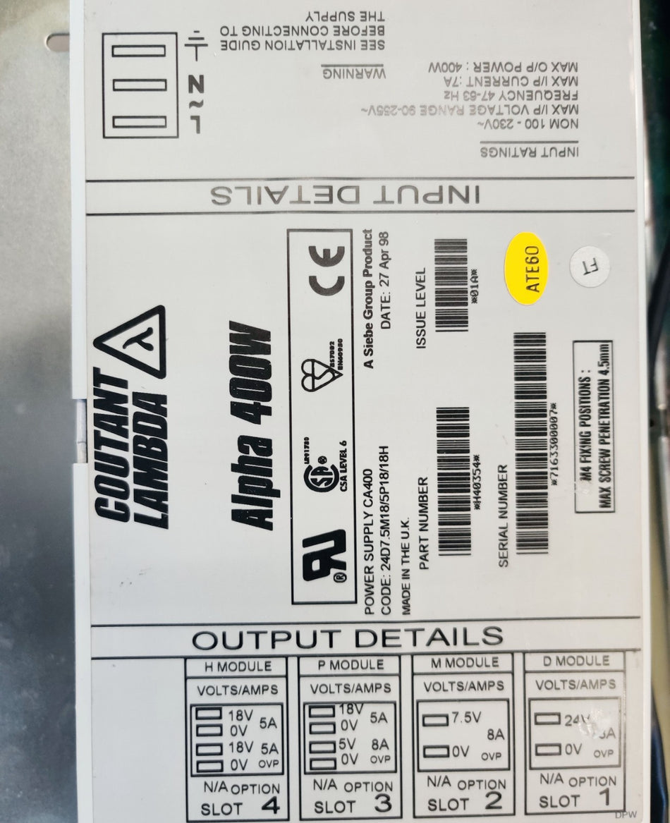 Lambda Lambda 400W Fuente de alimentación 100-230V 7A PerkinElmer Turbomass Clarus 600