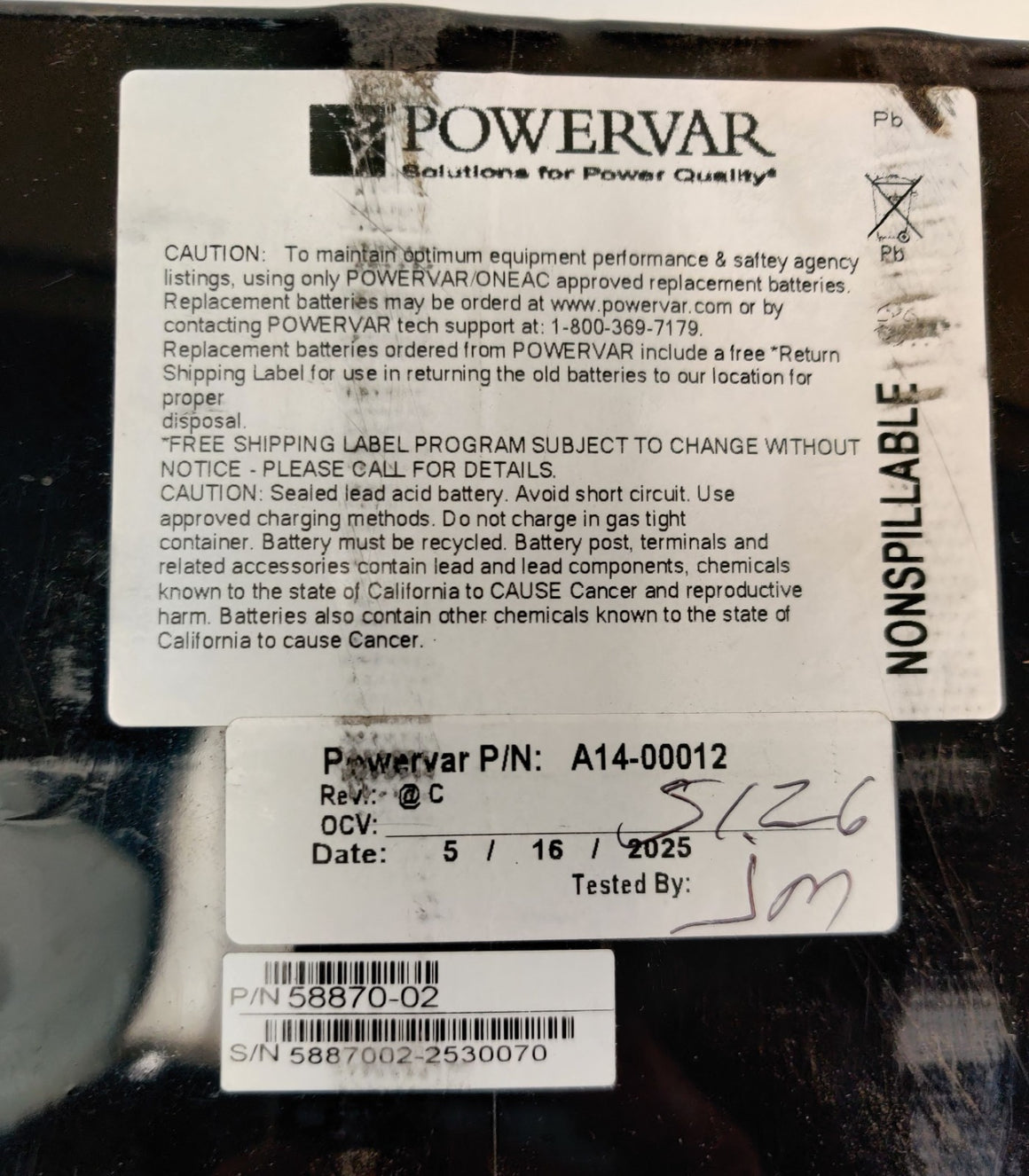 Powervar A14-00012 Battery Replacement 48V 6.0AH for the ABCE1442-12R UPS - 