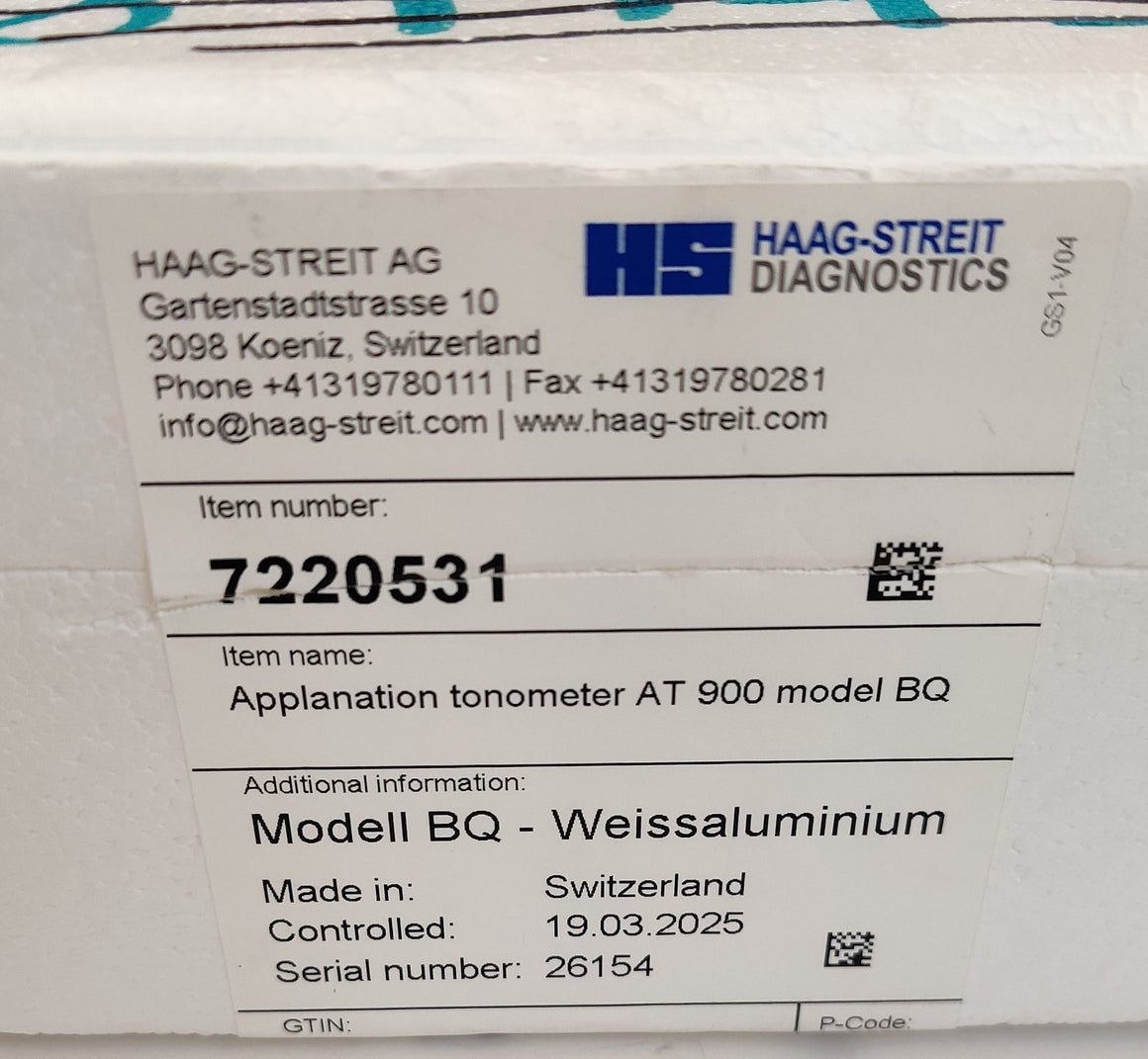 Haag Streit AT 900 Tonometer BQ for BX 900 BQ 900 BP 900 & Marco Slit Lamp - 
