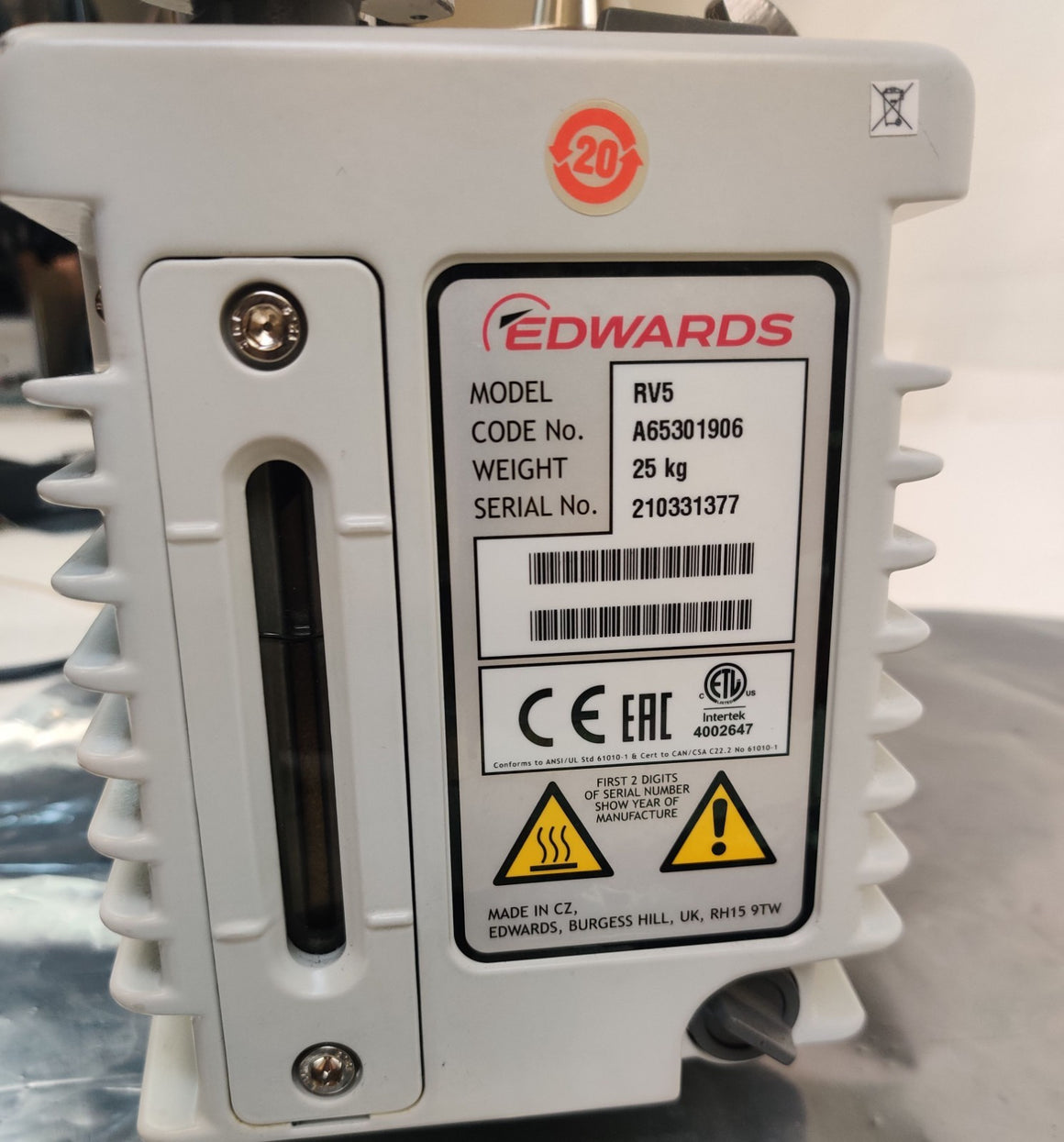 Edwards RV5 Two Stage Rotary Vane Vacuum Pump A65301906A 115/230V w EMF20