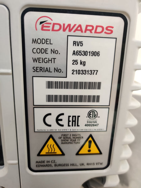 Edwards RV5 Two Stage Rotary Vane Vacuum Pump A65301906A 115/230V w EMF20