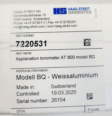Haag Streit AT 900 Tonometer Model BQ for BQ 900 BP 900 Slit Lamps - 
