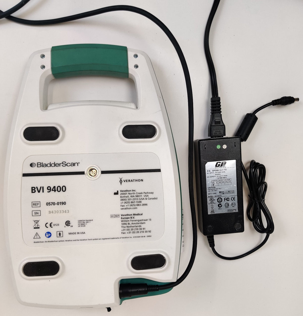 Verathon BVI 9400 Bladder Scanner 0570-0190 w 0570-0351 Probe and Power Supply - 