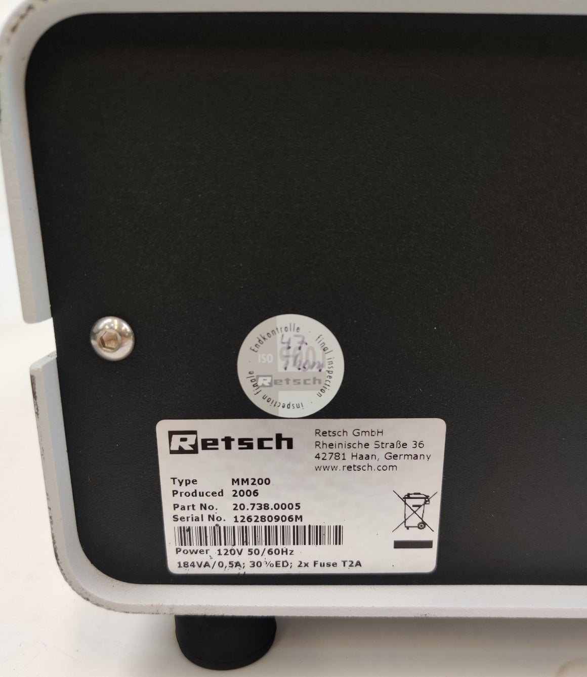 Retsch MM200 Benchtop Lab Mixer Mill for 1.5ml 5ml 10ml 25ml Balls