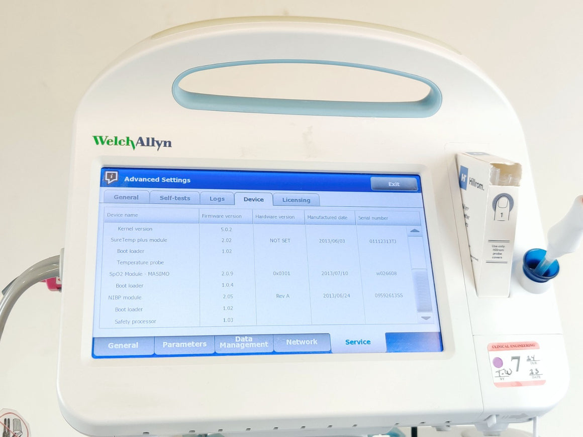 Welch Allyn Connex Vital Signs Monitor 6000 65MTXX w WIFI Masimo SPO2 Temp Stand