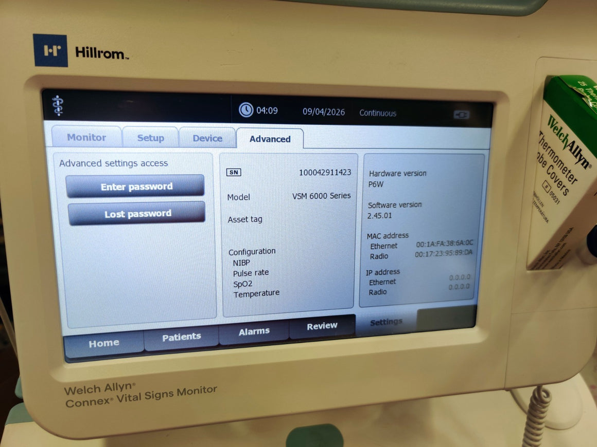 Welch Allyn Connex 6000 68NXTX Vital Signs Monitor WiFi SpO2 Stand Temp MFD 2023 - 