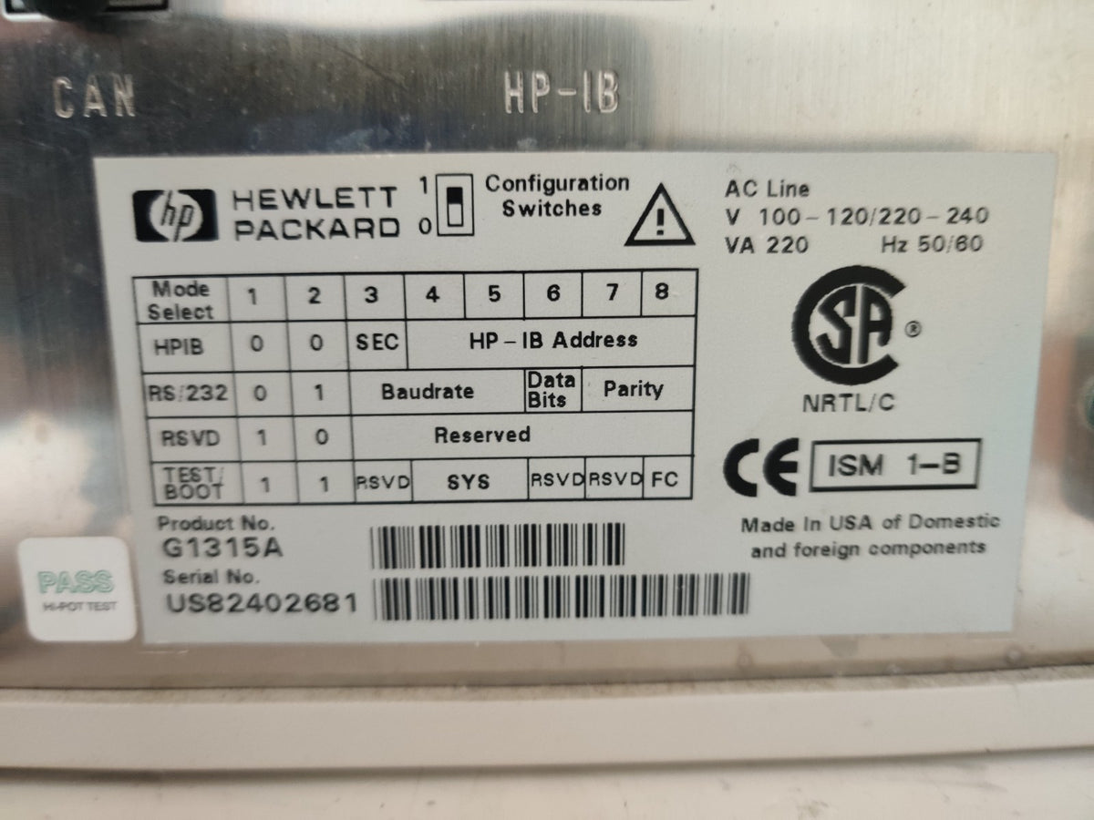 Agilent G1315A DAD Diode Array Detector 1100 HPLC w Lamps, G1315-60012 Flow Cell - 