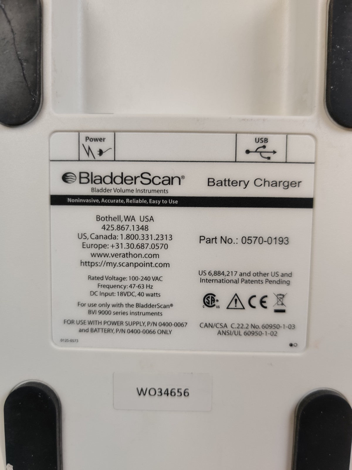 Verathon 0570-0193 Battery Charger with Power Supply - 