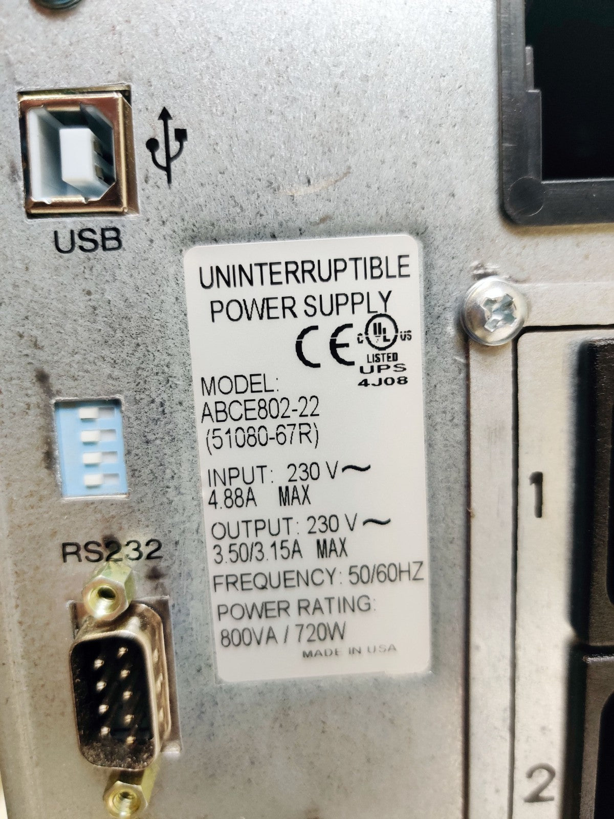 Ametek Powervar 800VA Uninterrupted Power Supply 720W UPS ABCE802-22 - 