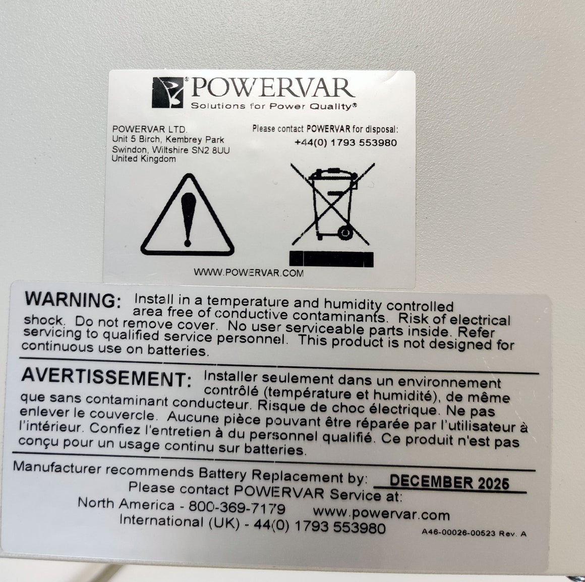 Ametek Powervar 800VA Uninterrupted Power Supply 720W UPS ABCE802-22 - 