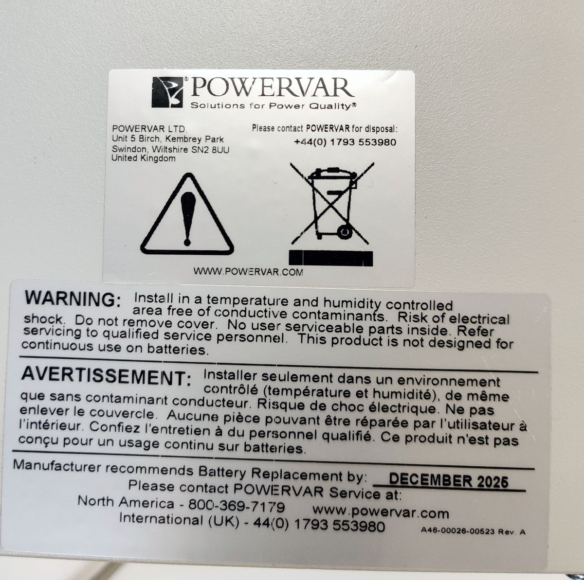 Ametek Powervar 800VA Uninterrupted Power Supply 720W UPS ABCE802-22 - 