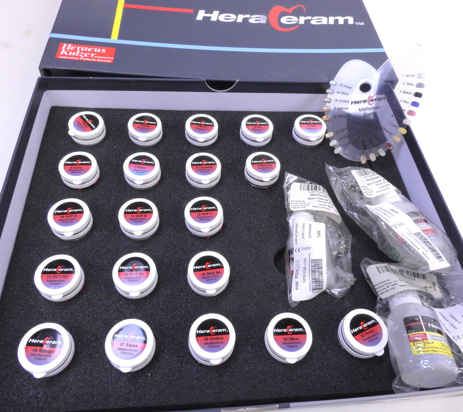 Heraeus Kulzer HeraCeram MF-20 Set Assortement Stain Shades 1-20 w Opaque Liquid