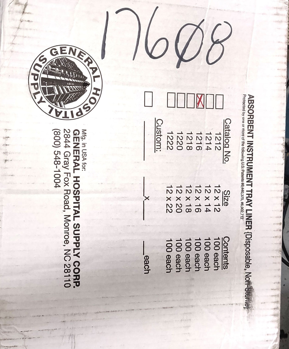 Box of 100 General Hospital Supply 1216 Absorbent Instrument Tray Liner 12 x 16"