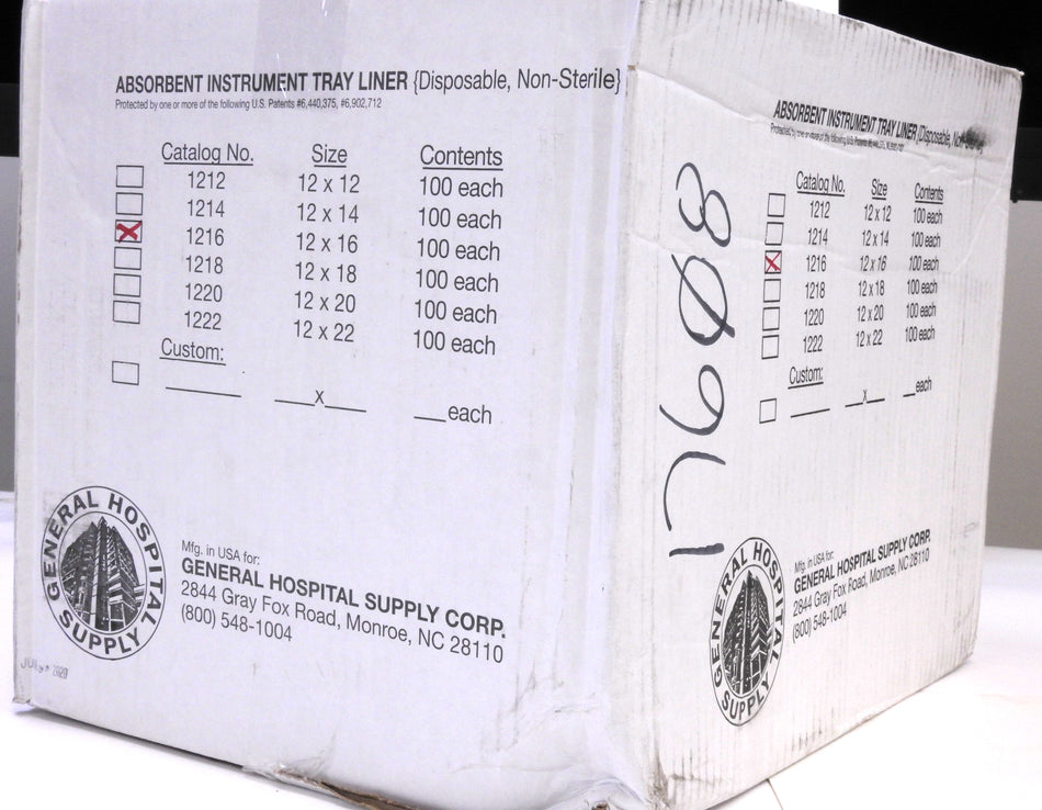 Box of 100 General Hospital Supply 1216 Absorbent Instrument Tray Liner 12 x 16"